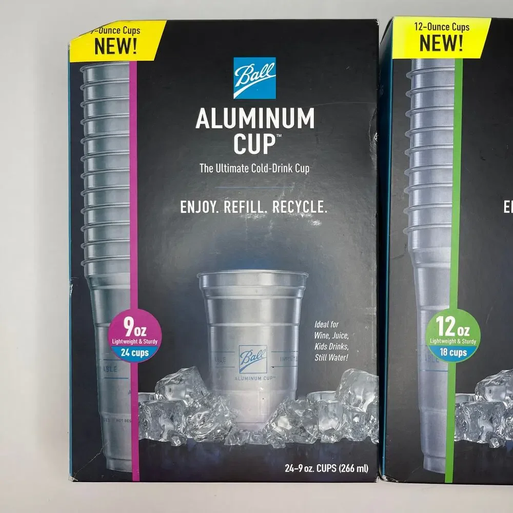 Ball Aluminum Cup — Reusable Party Drink Set of 2 Boxes = 42 Cups, 9 + 12oz NEW!